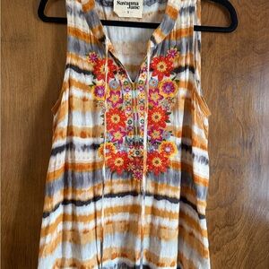 Savanna Jane Orange, gray & Black Striped embroidered Floral Tank size S